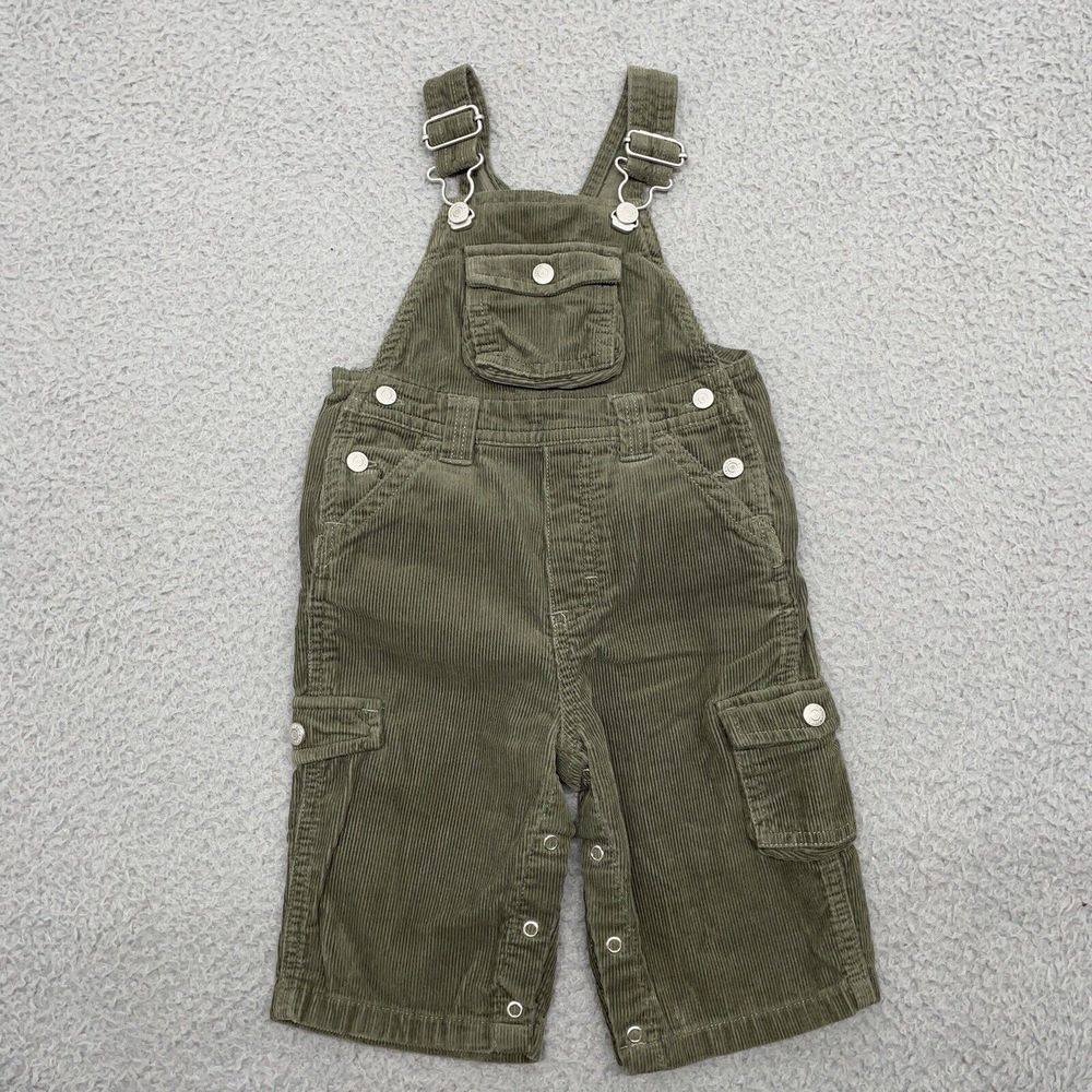 Old Navy Corduroy Bibs Baby 6/12 month Green Cargo Overalls Pockets Pants Unisex